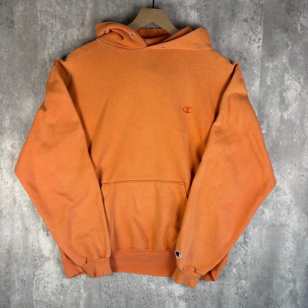 Champion Authentic Athletic Apparel Orange Hoodie Mens Medium Pullover Logo